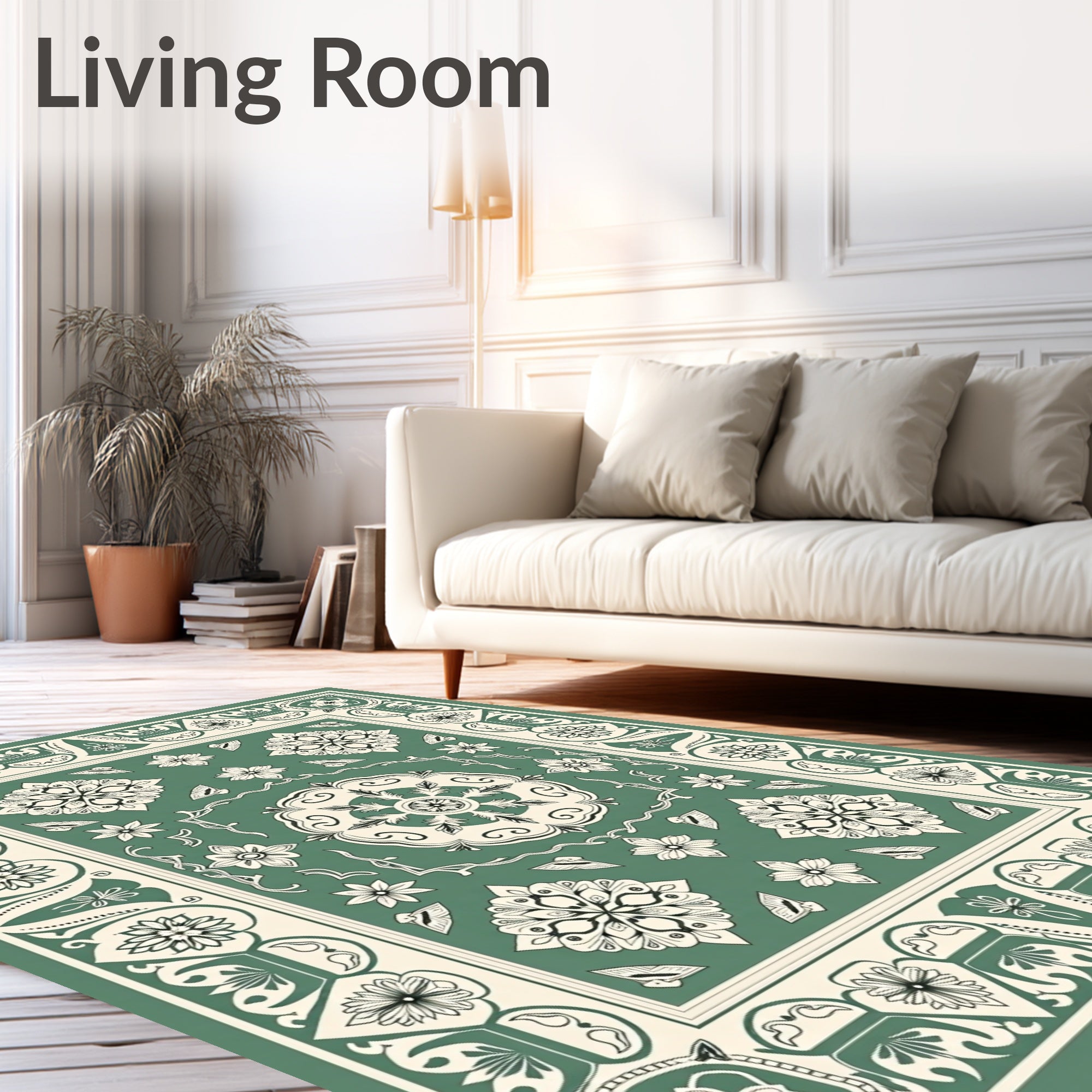 Vintage Sage Floral Medallion Border Rug