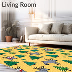 Jolly Reindeer Spruce Trees Yellow Rug