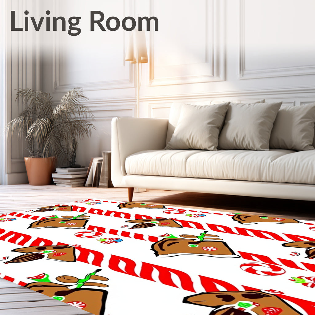 Whimsical Gingerbread Reindeer Candy Cane Stripe Rug