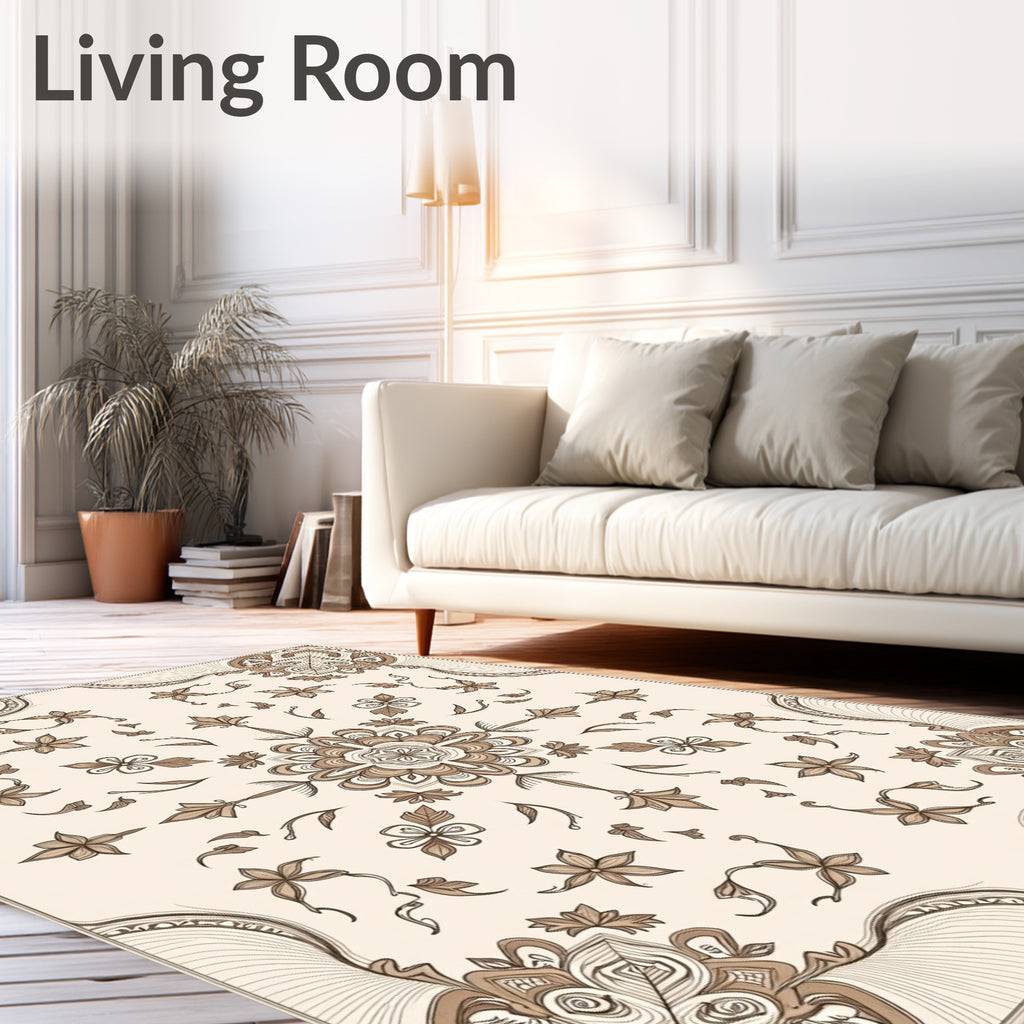 Sepia Floral Mandala Corner Detail Rug