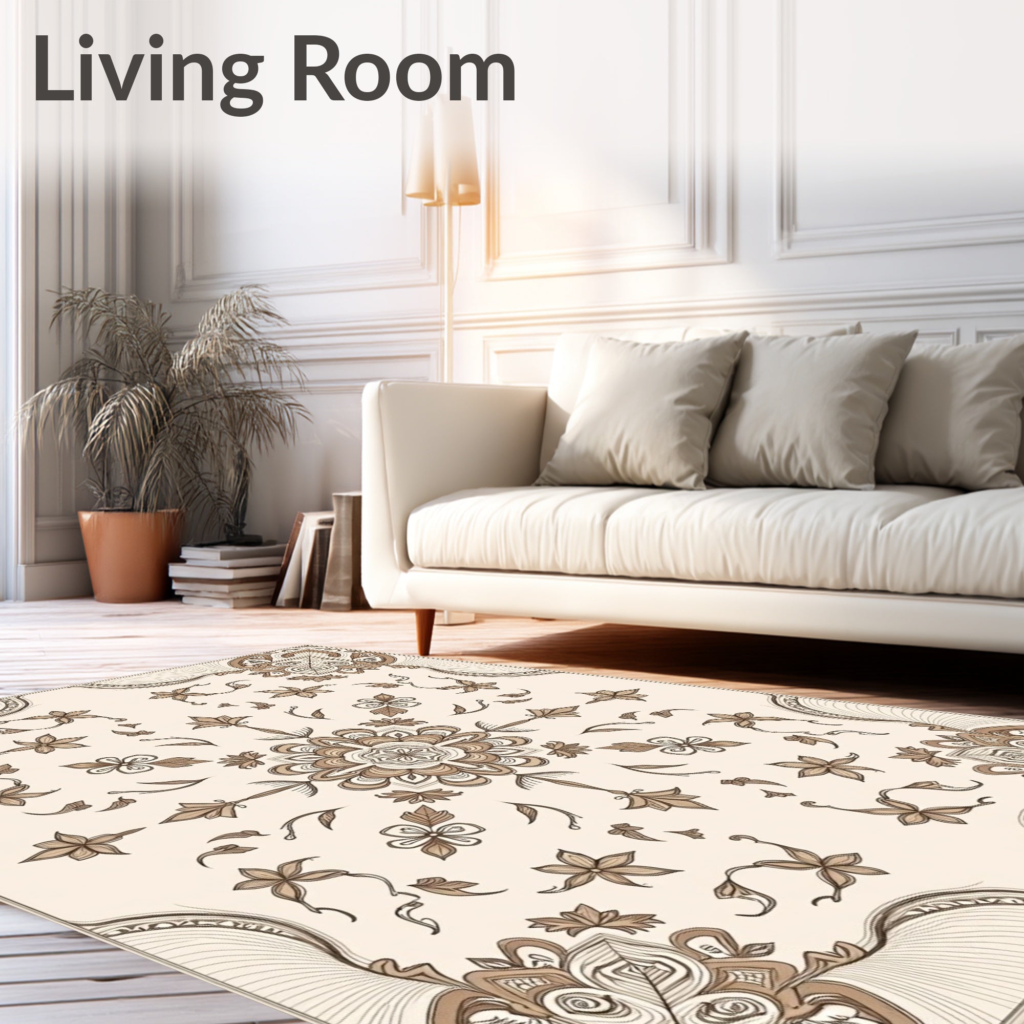 Sepia Floral Mandala Corner Detail Rug