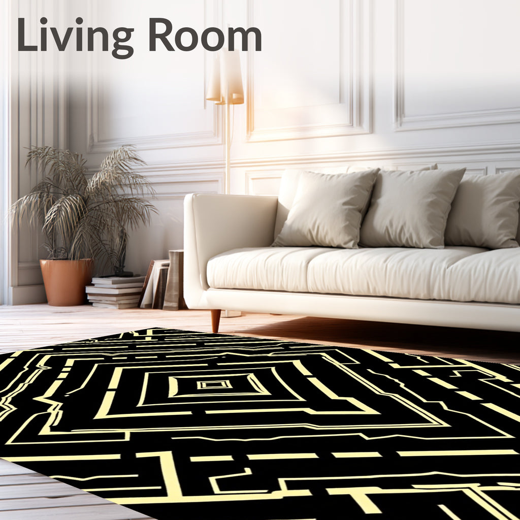 Black Yellow Art Deco Diamond Rug