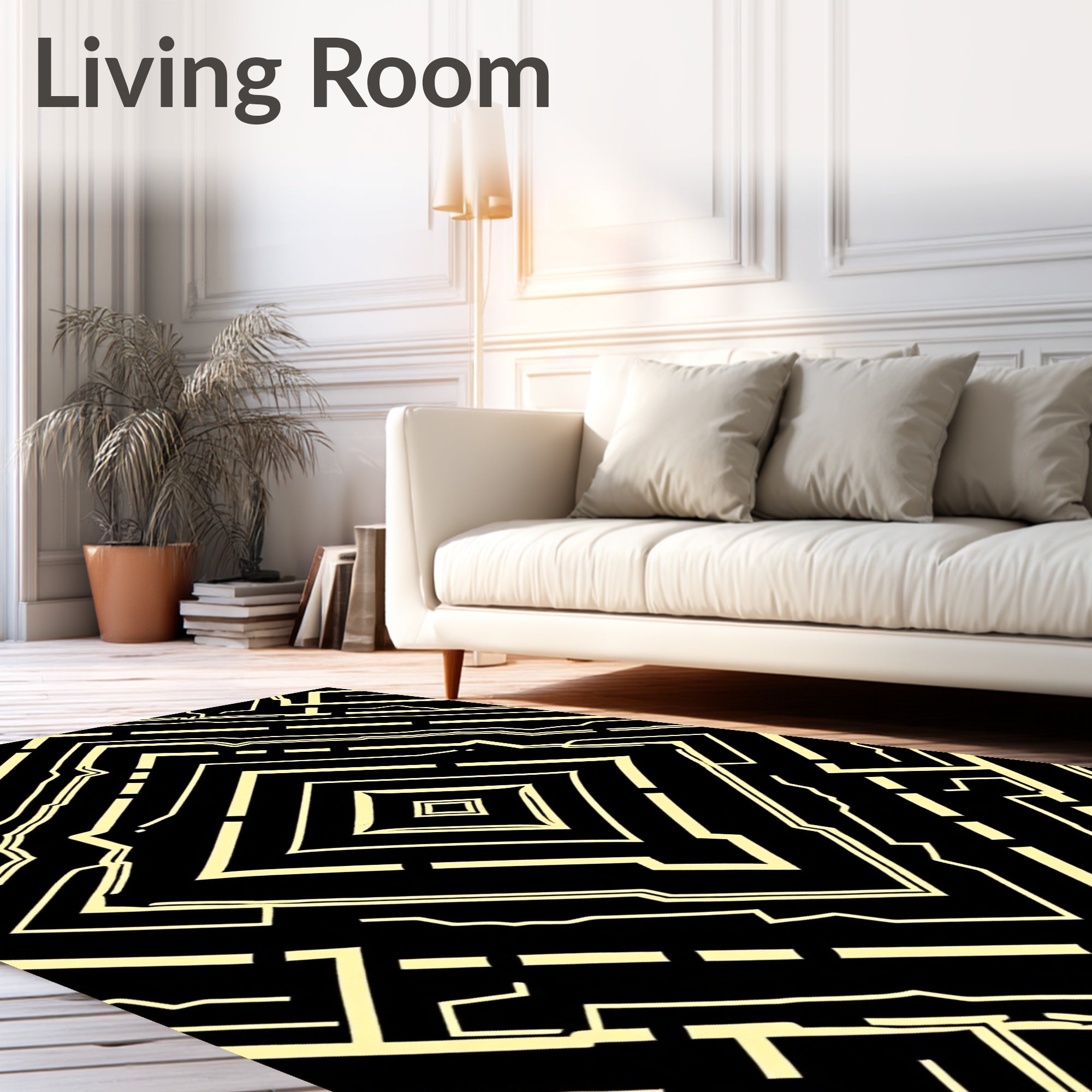 Black Yellow Art Deco Diamond Rug