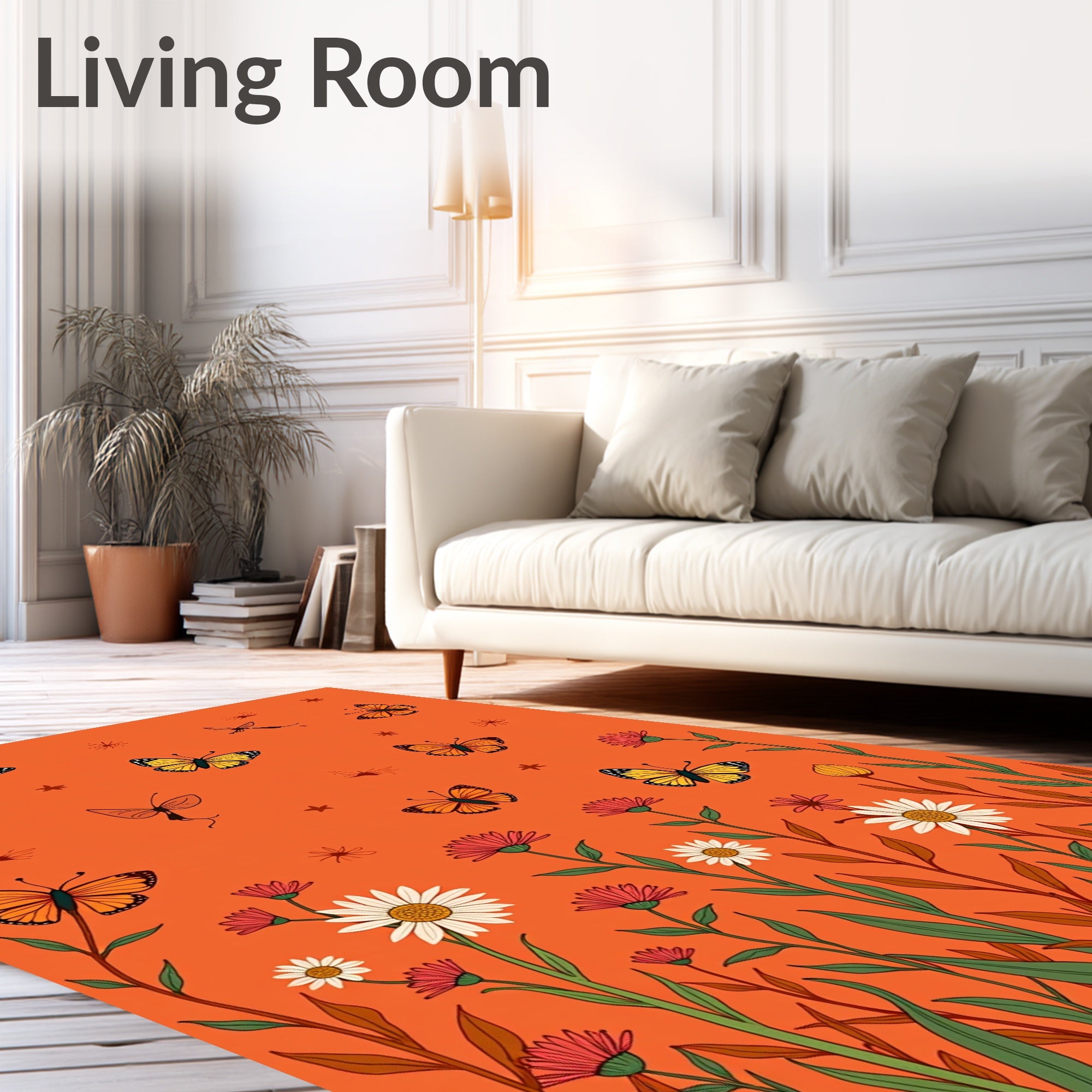 Whimsical Orange Butterfly Garden Rug