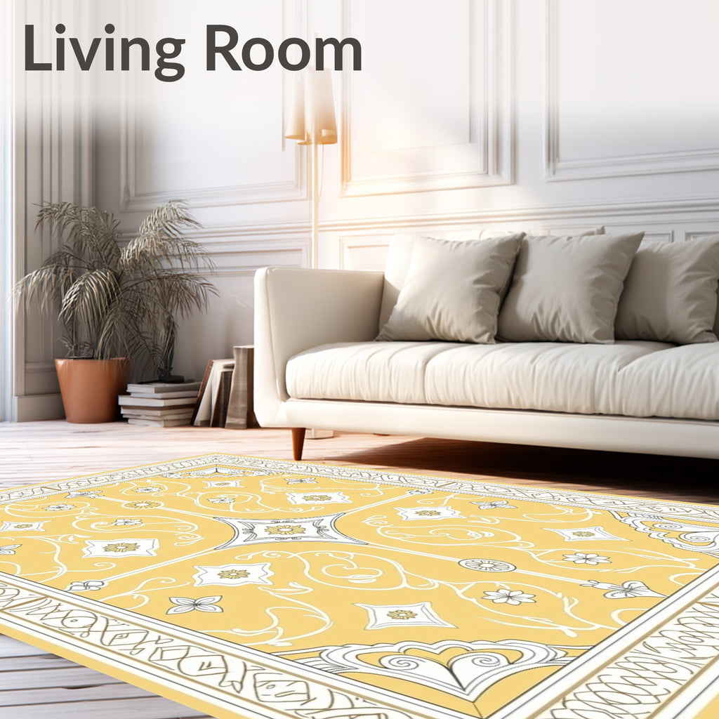 Elegant Yellow Floral Medallion Border Rug