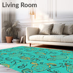 Teal And Gold Pumpkin Vine Flourish Rug