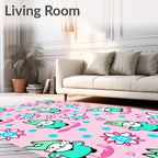 Pink Gnome Floral Whimsical Repeating Pattern Rug