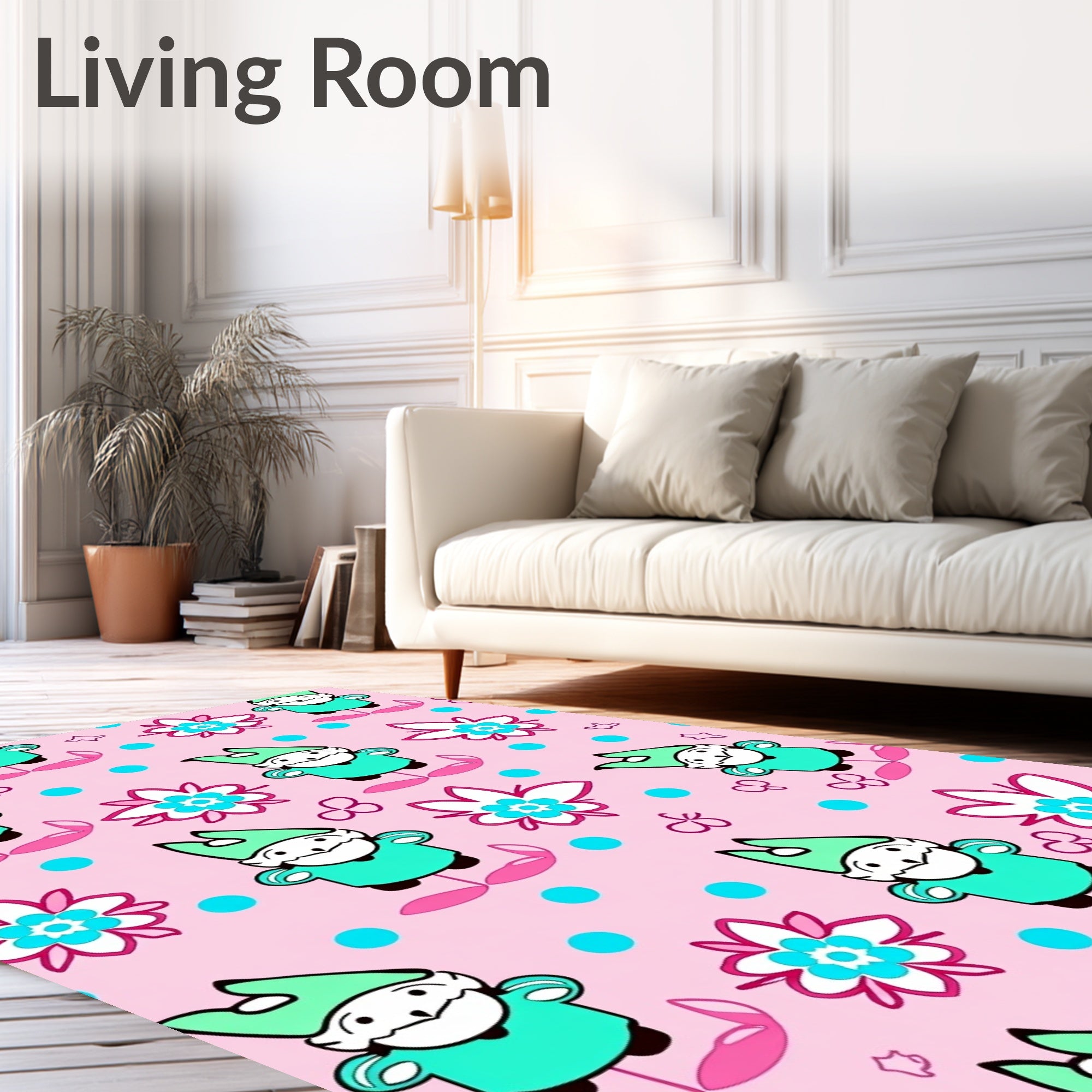 Pink Gnome Floral Whimsical Repeating Pattern Rug
