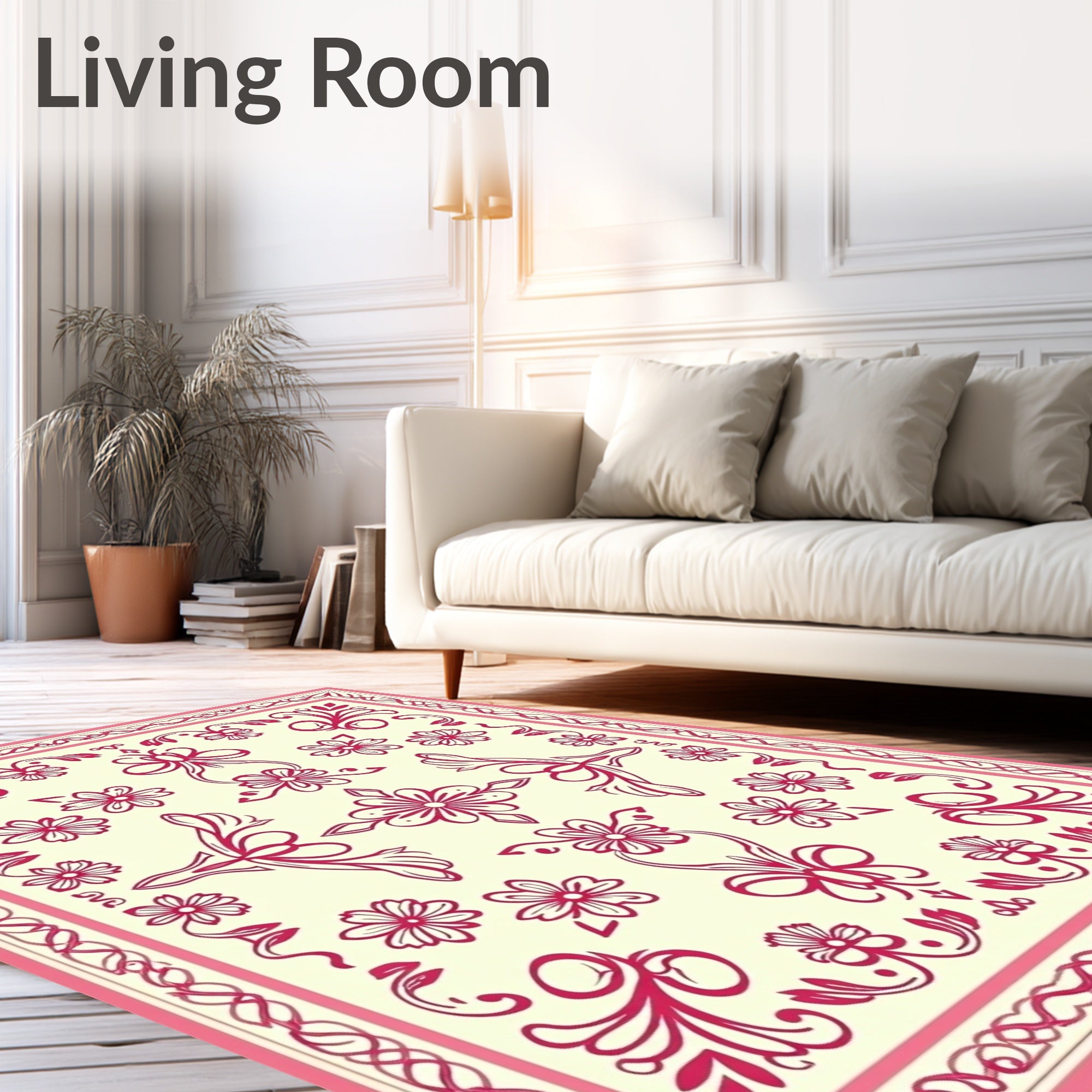 Crimson Floral Swirl Border Rug