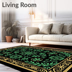 Ornate Black Gold Green Floral Rug