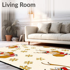 Golden Santa And Reindeer Snowflakes Rug