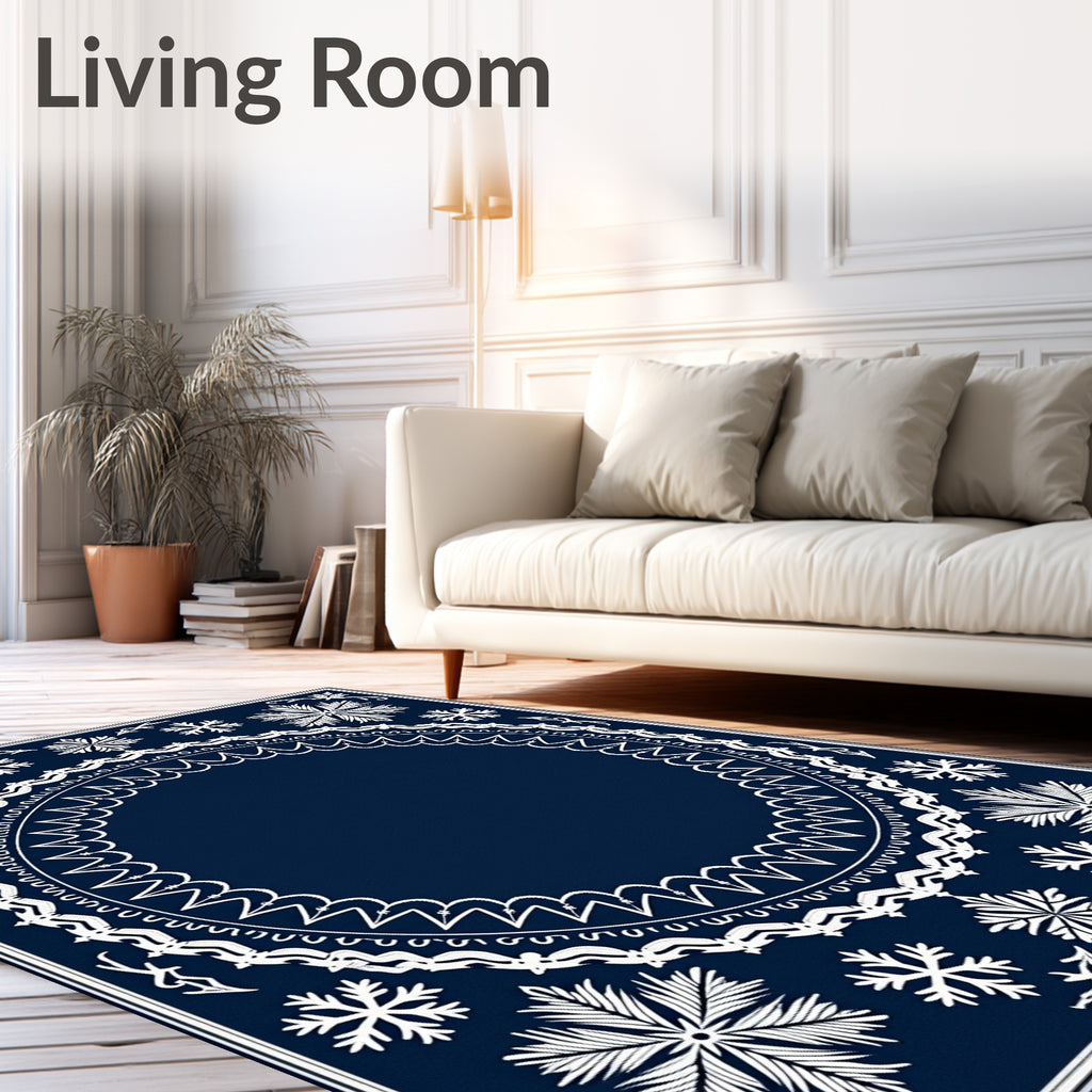 Winter Snowflake Medallion Navy Rug