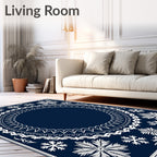 Winter Snowflake Medallion Navy Rug