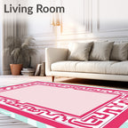 Crimson Geometric Maze Border Rug