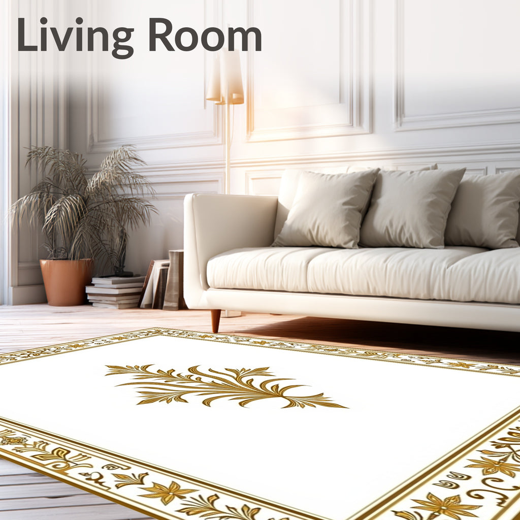 Golden Floral Vine Border Rug