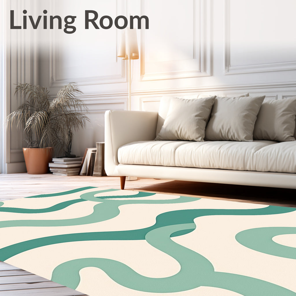 Teal Serpentine Flowing Curvy Abstract Rug