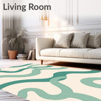 Teal Serpentine Flowing Curvy Abstract Rug