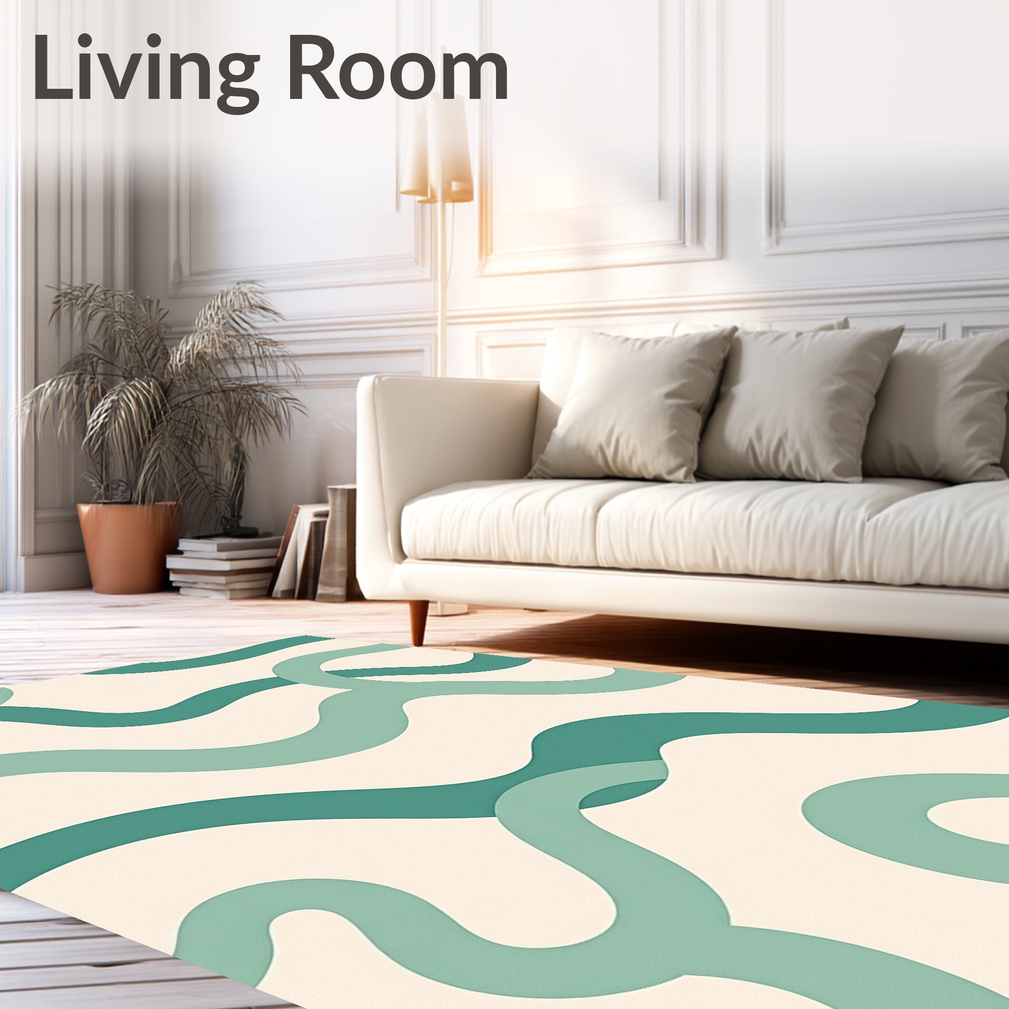 Teal Serpentine Flowing Curvy Abstract Rug