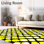 Vivid Yellow Black Abstract Grid Rug