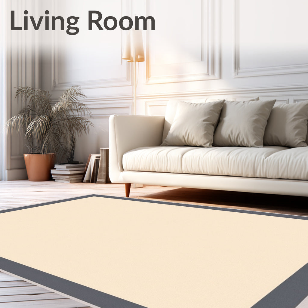 Cream with Gray Border Frame Rug