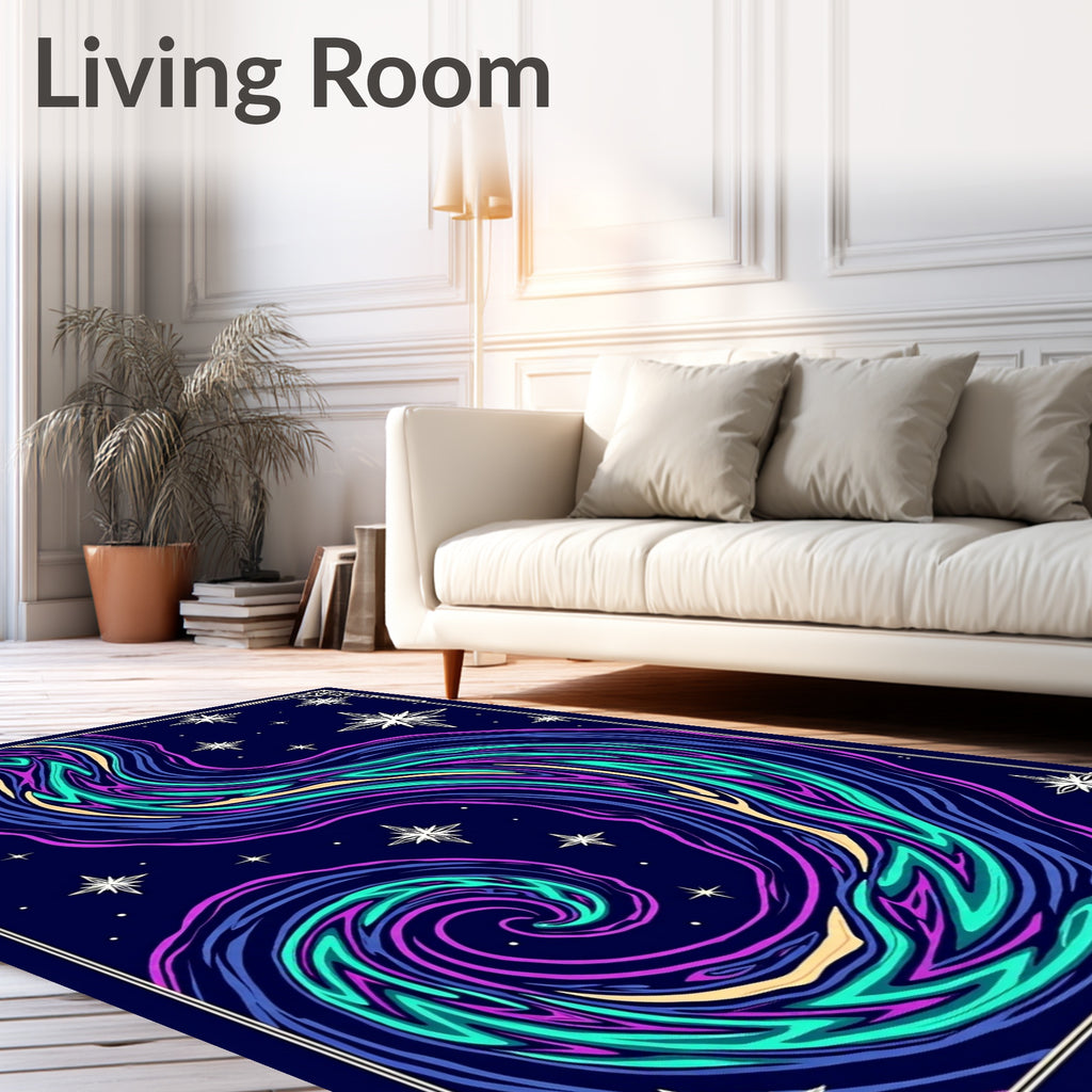 Vibrant Swirl Aurora Starry Night Rug