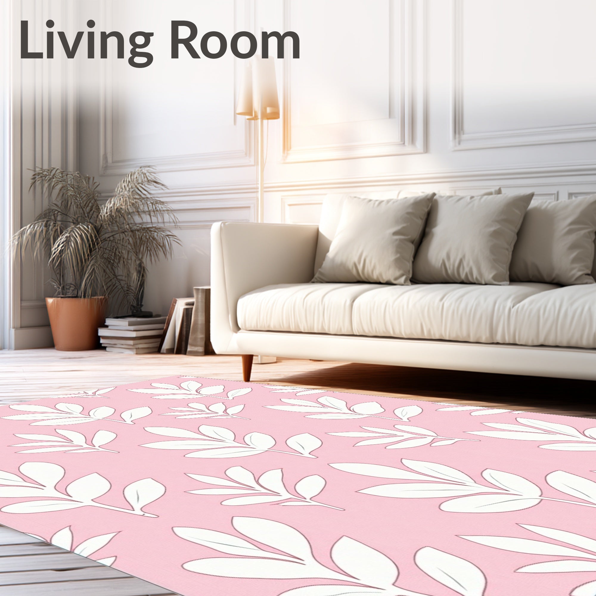Blush Pink White Leafy Branch Repeat Rug