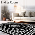 Ornate Black White Floral Square Rug