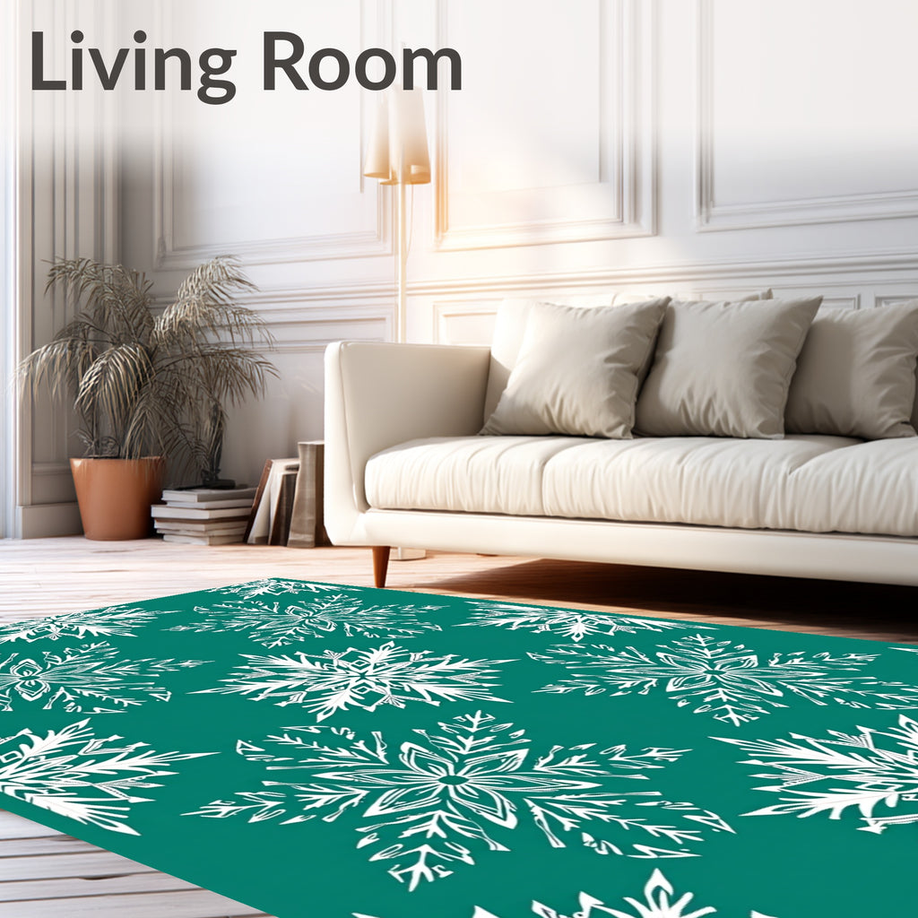 Teal White Snowflake Cluster Rug