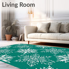 Teal White Snowflake Cluster Rug