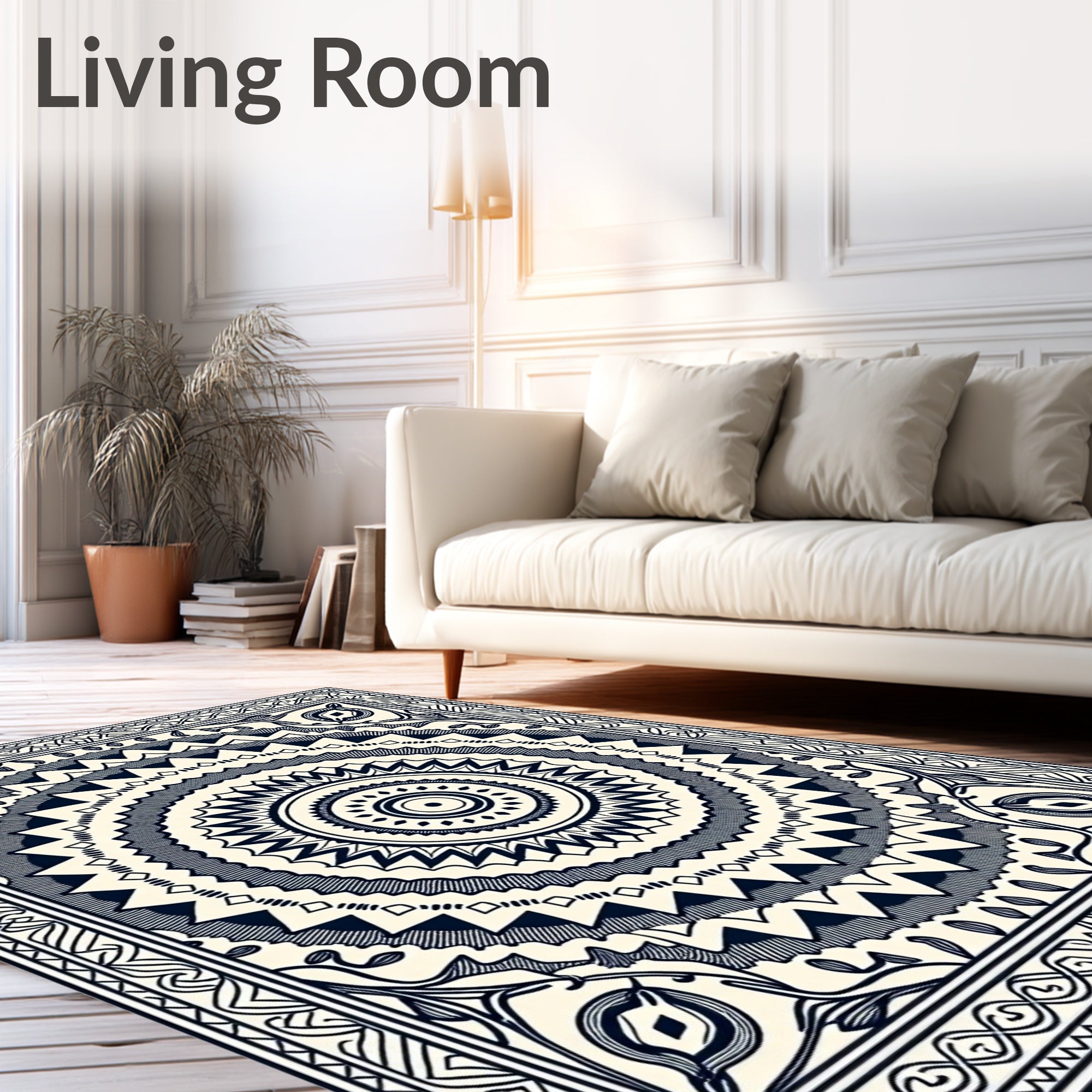 Monochromatic Navy Circle Geometric Rug