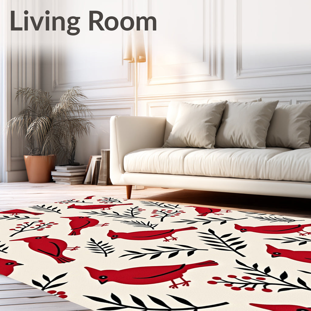 Vibrant Red Cardinal Branch Motif Rug