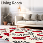 Vibrant Red Cardinal Branch Motif Rug