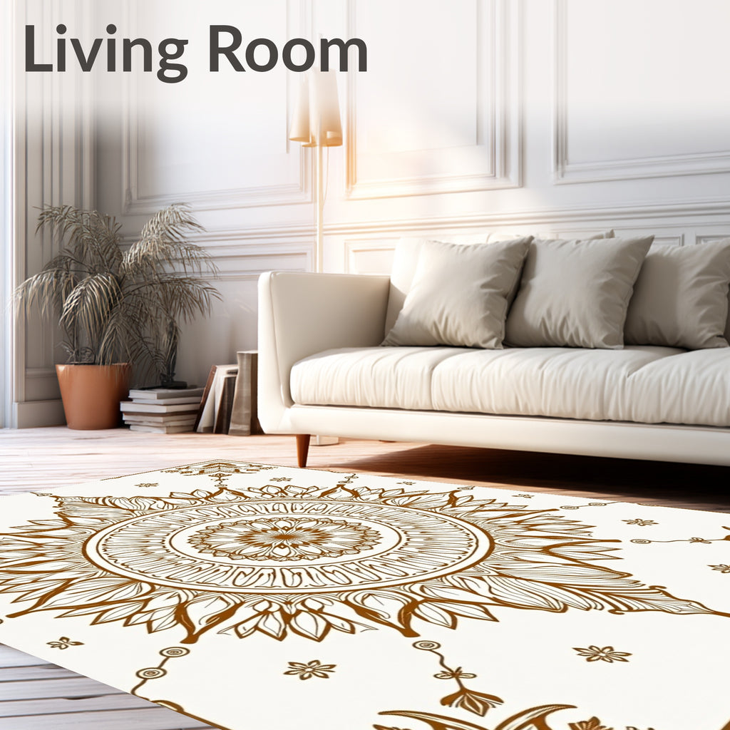 Brown Floral Sunburst Medallion Rug