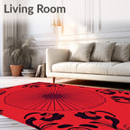 Red Floral Fan Medallion Rug