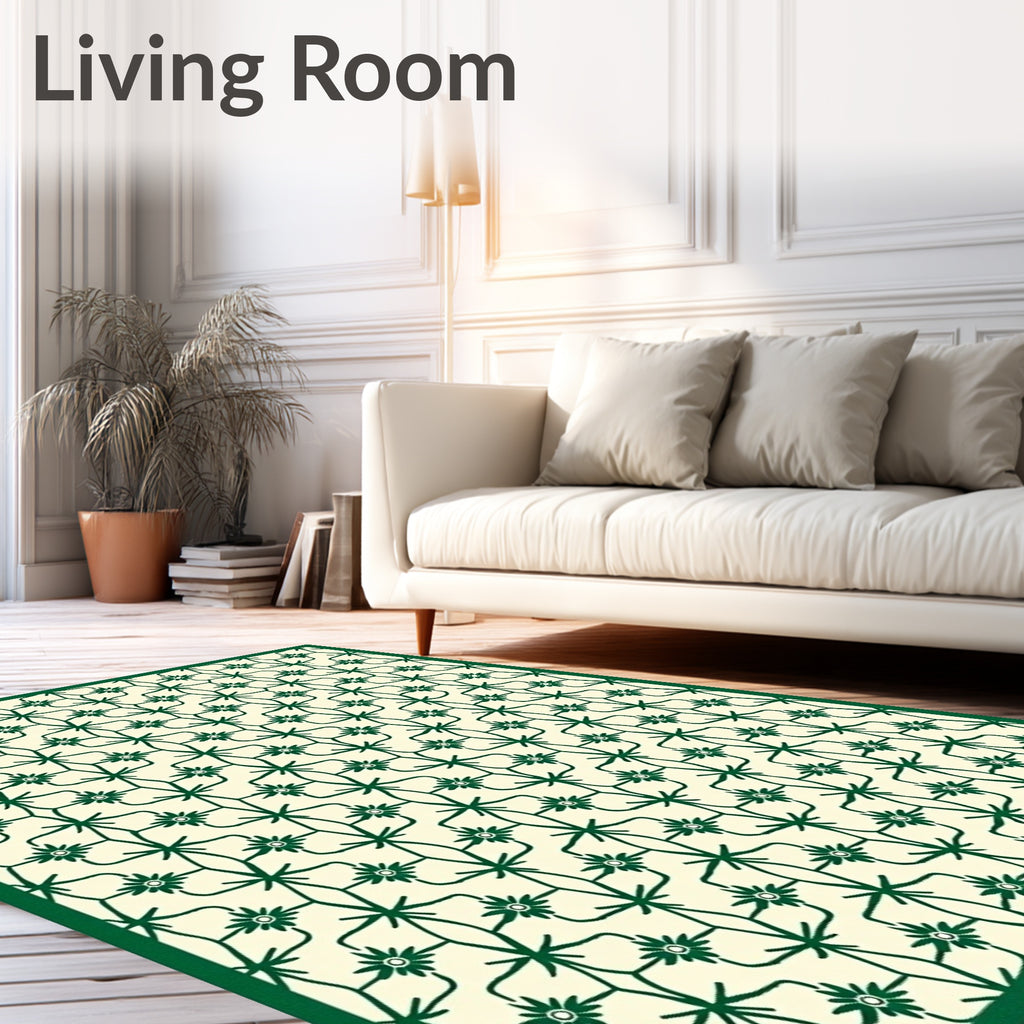 Emerald Floral Lattice With Stars Rug