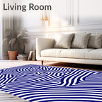 Modern Navy Blue Wavy Stripe Rug