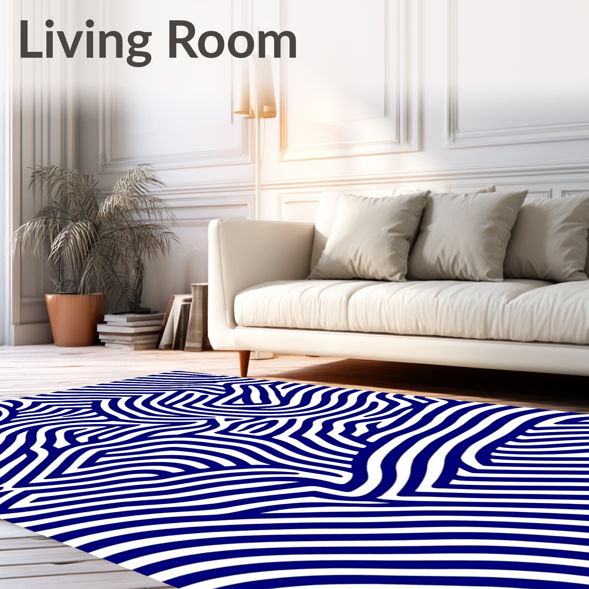 Modern Navy Blue Wavy Stripe Rug