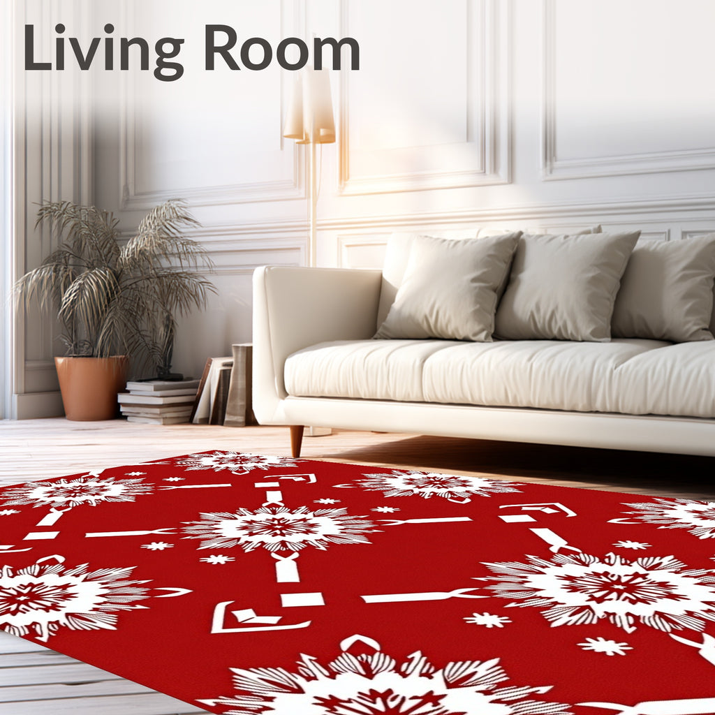Crimson White Starburst Geometric Rug