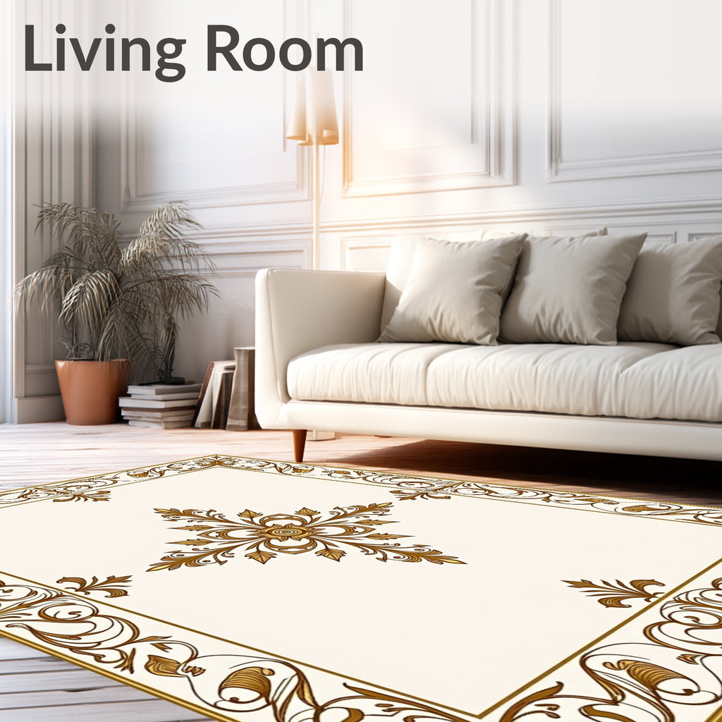 Elegant Gold Scrollwork Floral Medallion Rug