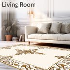 Elegant Gold Scrollwork Floral Medallion Rug