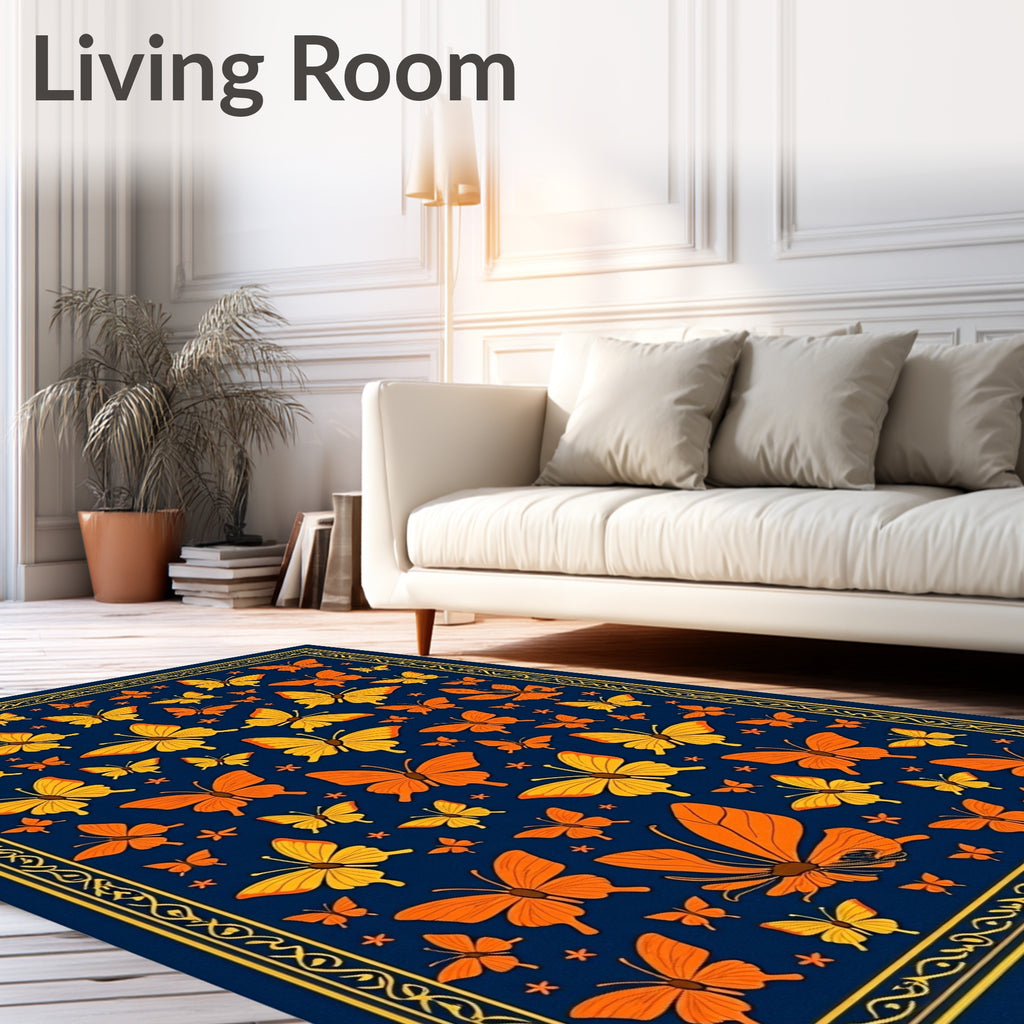 Orange Yellow Butterfly Garden Rug