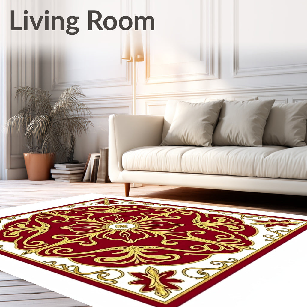 Classic Red Gold Floral Medallion Rug