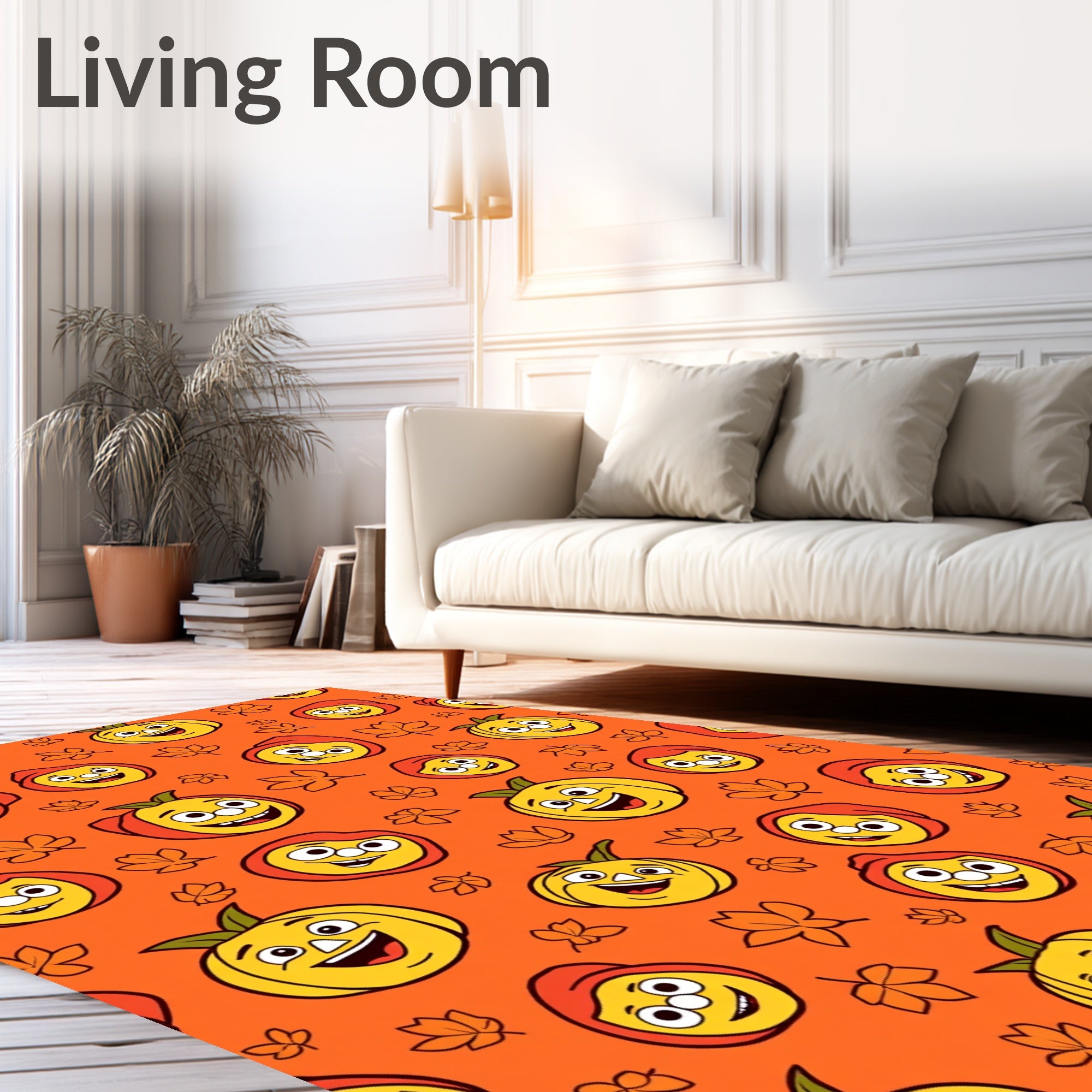 Cheerful Pumpkin Faces Autumn Leaves Rug