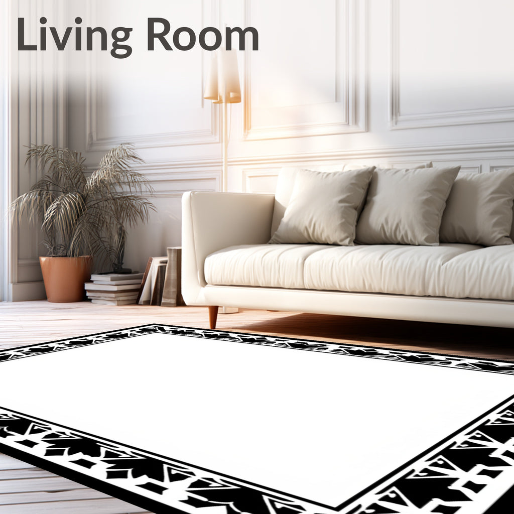 Black White Geometric Leaf Frame Rug