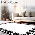 Black White Geometric Leaf Frame Rug