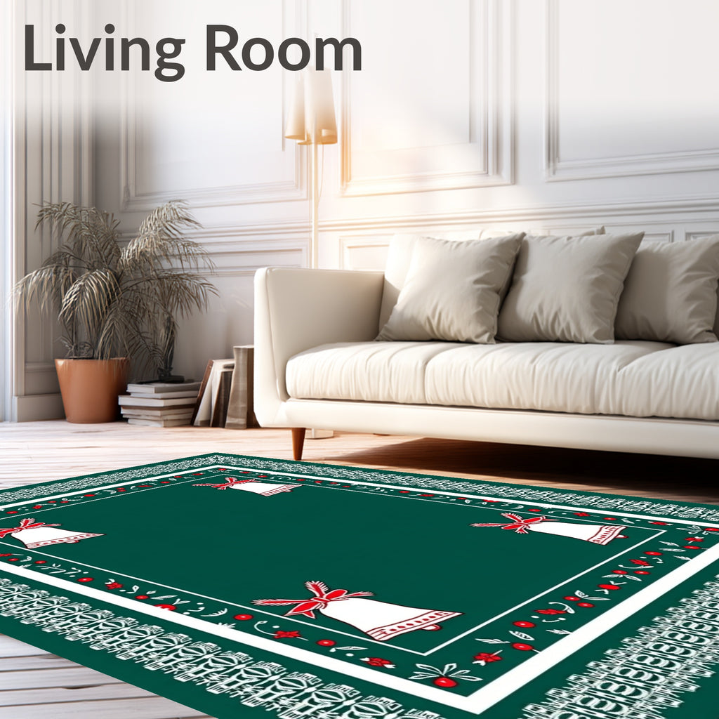 Festive Green Bell Border Rug