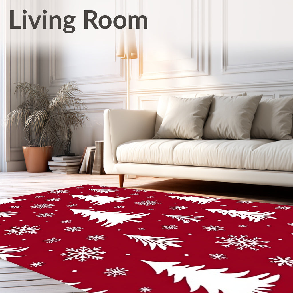 Classic Red Snowfall Tree Rug