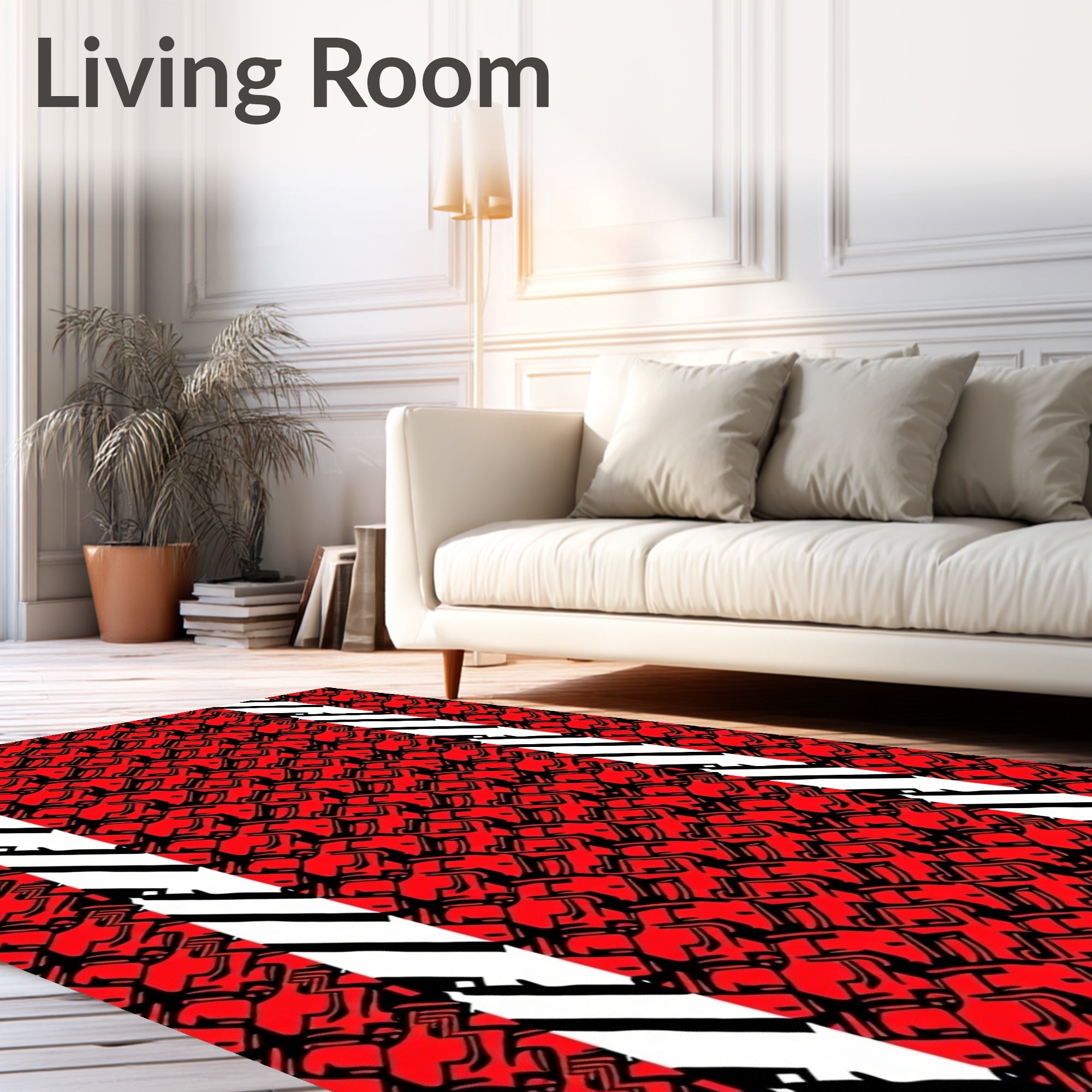 Bold Red Black Interlocking Bands Rug