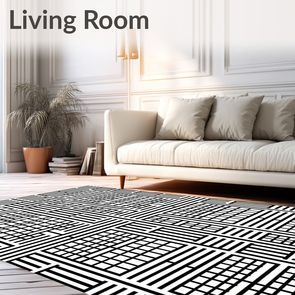 Black and White Geometric Lattice Rug