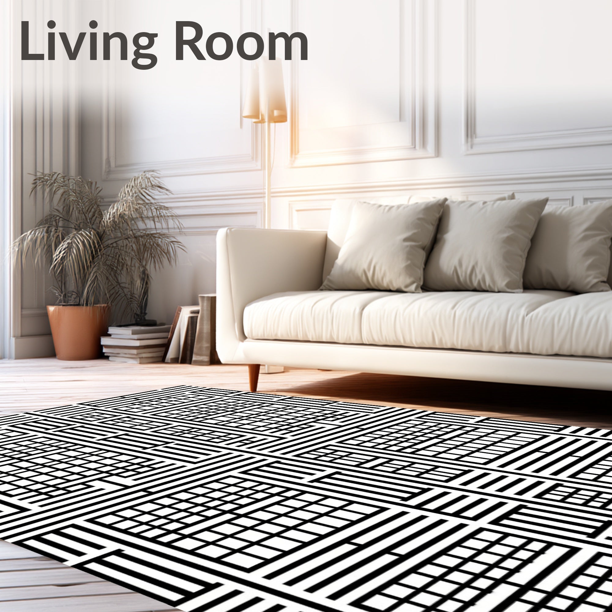 Black and White Geometric Lattice Rug